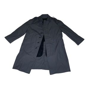 Vintage Neptune Garment Mens Black Full Length Trench Coat Fur Lining Size 42R